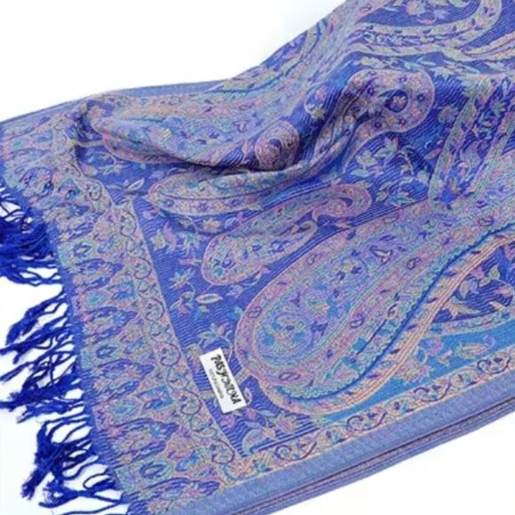 Bright Blue Festival Scarves & Shawls for Women Paisley Pashmina Bohemian Scarf - Picture 4 of 5